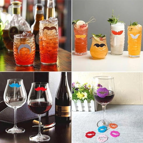 Furimuk 18 Pieces Valentine's Day Silicone Drink Markers Wine Glass Markers Beard Lip Shape Wine Charms Identifier for Christmas New Year Party Wi...