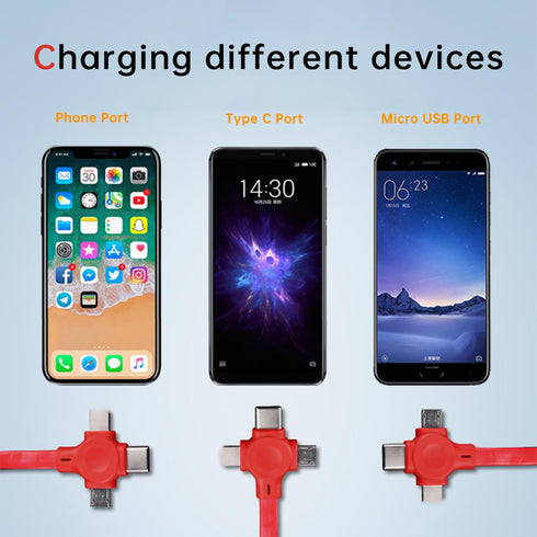 2 Pcs 3 in 1 USB Fast Charging Cable, Multi Charging Cable, Phone Charger Retractable, Compatible USB C(Type-C)/Micro USB/IP, Compatible with Phon...