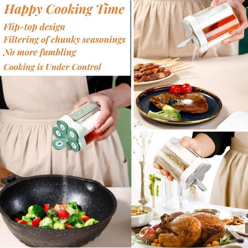 2 Pcs 5 in 1 Spice Containers, Multi-Spice Dispenser, Portable Travel Seasoning Condiment Containers, Salt Pepper Spice Shaker with Lid and Labels...