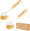 2 Pack Kitchen Dish Brushes with Bamboo Handle, Dish Scrubber Built-in Scraper, Scrub Brush for Pans, Pots, Counter & Kitchen Sink Cleaning, Dishw...