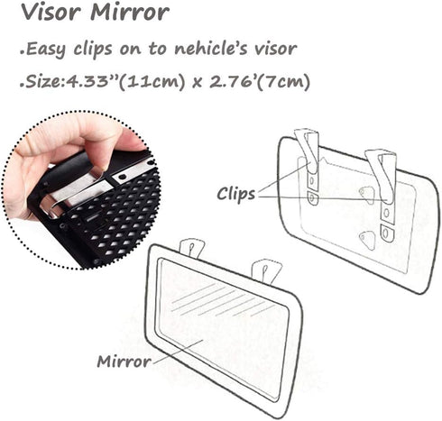 Sun Visor Mirror Clip on, Silence Shopping Car Makeup Vanity Mirror Car Cosmetic Mirror Sun-shading Mirror Black Auto Supplies 11cm/4.3''x7cm/2.7'...