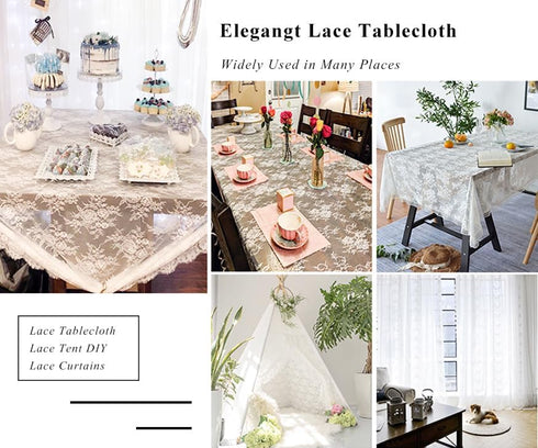 ShinyBeauty Lace Party Tablecloth Rustic Floral Fabric Rectangle Lace Table Cloth Baby Tablecloth Tea Party Tablecloth Fabric Table Cover (1, Whit...