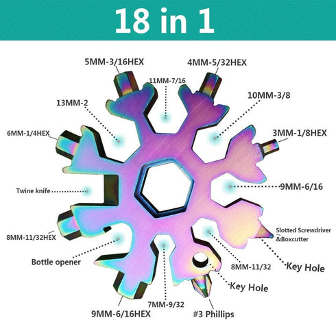 18-in-1 Snowflake Multi-Tool Screwdriver, Stainless Steel 18-1 Multitool Snow Tool (Multicolor)...