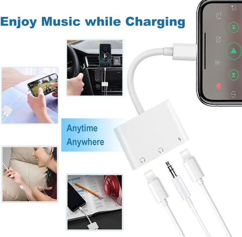 3 in 1 Lightning to 3.5mm Jack Headphone Adapter Earphone Jack Audio and Charging Adapter Headphone Splitter Compatible for iPhone 13 12 11 SE XS ...