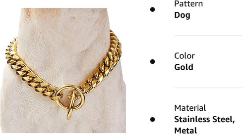 Chain Dog Collar 18K Gold Cuban Link Dog Chain 15MM 10MM Thick Chain Collar Metal Stainless Steel Heavy Duty Slip Dog Collars for Small Dogs (14",...