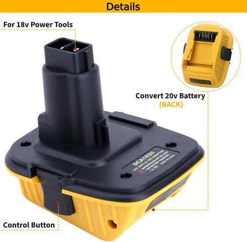 2 Packs DCA1820 Battery Adapter Compatible with Dewalt 18V Tools, Convert 20V Lithium Batteries DCB203 DCB204 DCB206 to Replacement for Dewalt 18 ...