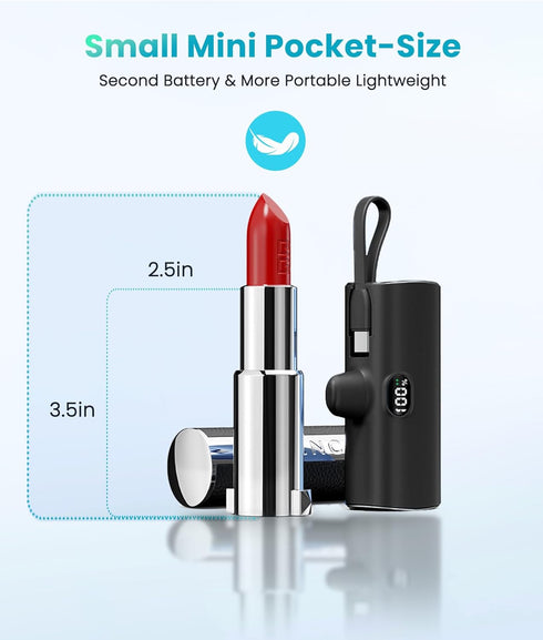 Small Portable Charger for iPhone 14/15 Pro Max, 5000mAh Mini Power Bank Builtin USB C Cable 15W Fast Battery Charger Bank Compatible with iPhone/...
