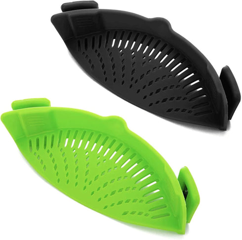 2 Pcs Silicone Clip on Strainer for Pasta Meat Vegetables Fruit, - Fit All Pots and Bowls....
