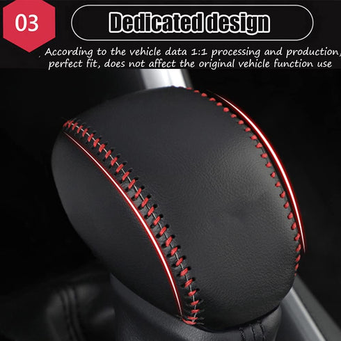 Great-luck Genuine Leather Automatic at Gear Shift Knob Cover Protector Trim,The car Interior Accessories(Black with Red Stitches),for Toyota RAV4...