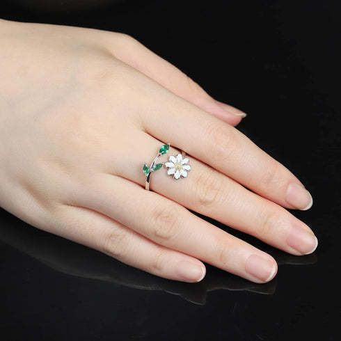 Daisy Anxiety Relieve Rings - 925 Sterling Silver You Are My Sunshine Sunflower Fidget Jewelry ADHD Stress Relieving Spinner Ring for Women...