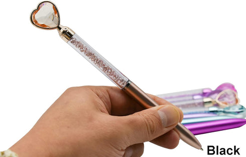 Maydahui 20PCS Heart Shaped Ballpoint Pens Retractable Bling Rhinestones Pen Colorful Crystal Quicksand Pens Black Ink for Valentine's Day School ...