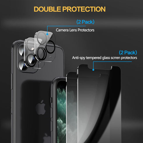 2 Pack Privacy Screen Protector for iPhone 11 Pro 5.8 Inch+ 2 Pack Camera Lens Protector, Anti Spy Private Tempered Glass Film, Case Friendly......