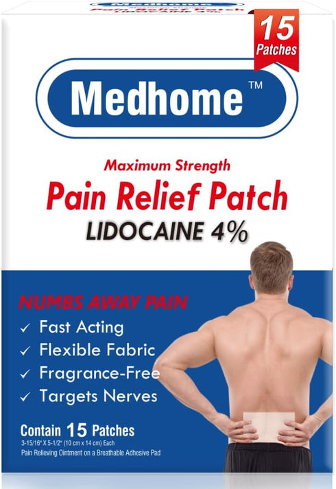 4% Lidocaine Patch,Relief Patches,15 Count Maximum Strength Numbing Gel Patch,4” x 5.5” Pain Relief Patches for Fast Numbing of Aches, Pains, Neck...