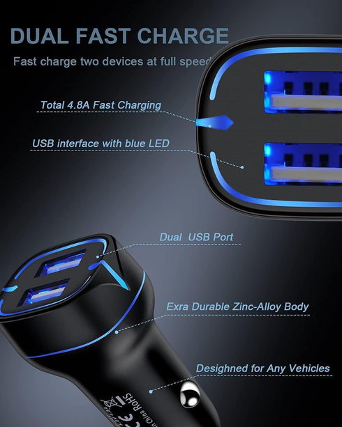 Phone Car Charger, Dual Port Cigarette Lighter Adapter + 2Pack-3FT Lightning Cables Fast Charging for iPhone 14 13 12 Pro Max Mini 11Pro 10 SE X X...