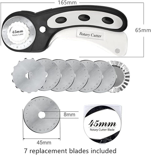 45mm Rotary Cutter with 7pcs Replacement Blades, Ergonomic Handle Rolling Cutter with Safety Lock for Fabric, Leather, paper, Crafting, sewing, Qu...
