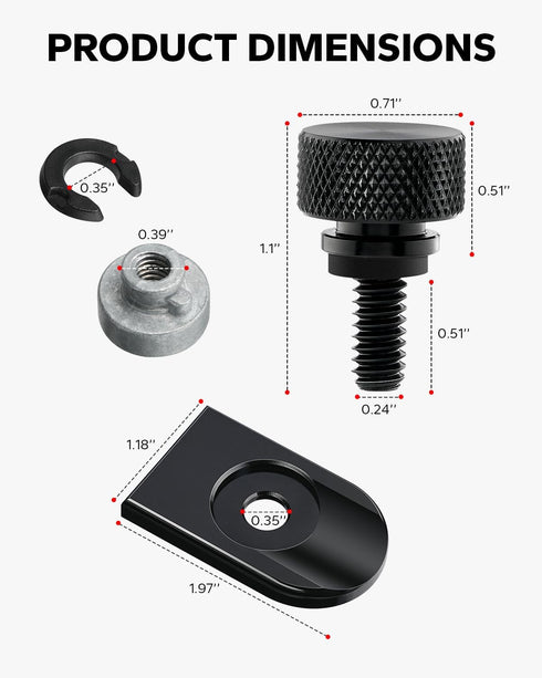 Amazicha Black Aluminum Fender Rear Seat Bolt Nut Tab Mount Knob Cover 1/4"-20 Thread Seat Screws Kit Compatible for Harley Davidson Touring Softa...