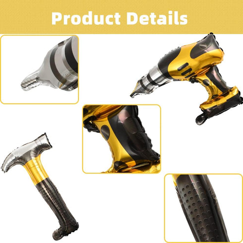Hammer Balloons Drill Balloons Inflatable Tools Toys Construction Foil Balloons Birthday Theme Party Decoration...