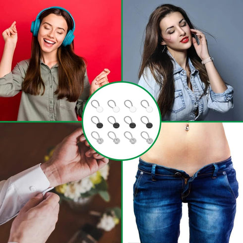 12PCS Collar Extension,Comfortable Invisible Spring Adjustment Button Extension Button,Suitable for Dresses, Shirts,Cuffs, Suit Pants (Black, Whit...