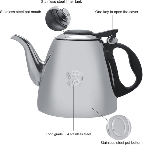 1.2l 1.5L Stovetop Teapot Stainl Steel Stove top Teapot Tea Coffee Pot Kettle Heat Resist Handle(1.5L)...