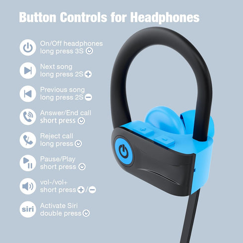 Boean Bluetooth Headphones, Bluetooth 5.3 Wireless Headphones with 16 Hours Playtime, Stereo Bass IPX7 Waterproof Over Ear Earphones for Workout a...