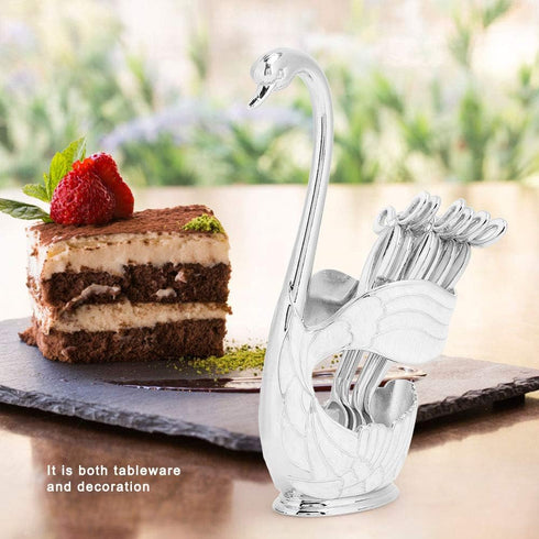 Coffee Spoon Stand, Decorative Swan Base Holder Metal Coffee Dessert Dinner Set Teaspoon Fruit Dessert Flatware Swan Base Holder (silvery white)...