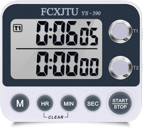 FCXJTU Digital Dual Kitchen Timer, Dual Count UP/Down Timer, Cooking Timer, Stopwatch, Large Display, Adjustable Volume Alarm and Flashing Light w...
