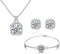 Hadskiss Silver Cubic Zirconia Earrings and Pendant Necklace Link Bracelet Set for Women 14K White Gold Plated Square Wedding Jewelry Sets for Bri...