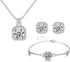 Hadskiss Silver Cubic Zirconia Earrings and Pendant Necklace Link Bracelet Set for Women 14K White Gold Plated Square Wedding Jewelry Sets for Bri...