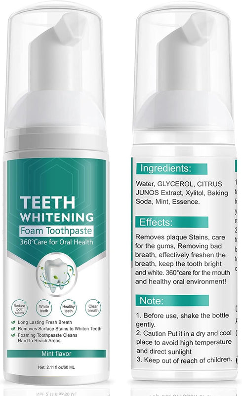 Citrus Baking Soda Teeth Whitening Toothpaste, 2 Pack - Ultra-fine Mousse Foam, Deeply Cleans Gums, Removes Stains...
