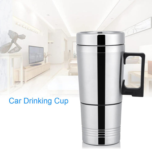 Pwshymi 12V/24V 300ml Car Electric Heating Mug Warmer with Solid Stainless Steel Interior Keep Beverage Coffee Warmer for Travel for Car Power Sup...