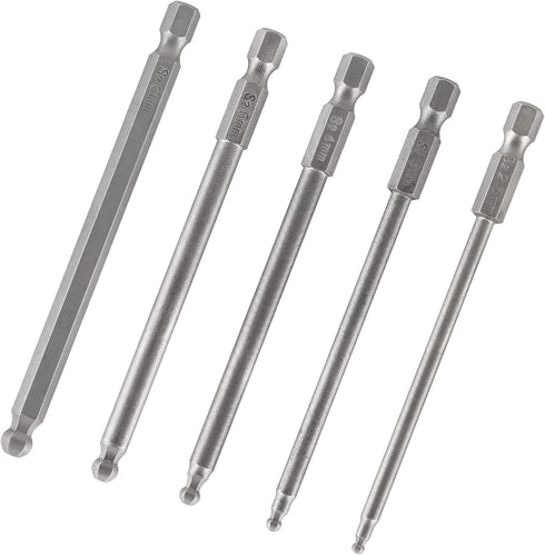 5Pcs Ball End Metric Hex Bit Set 100 mm/4 Inch Length S2 Steel Magnetic Ball End Hex Screwdriver Bit Set with 1/4 Inch Hex Shank, 2.5MM 3MM 4MM 5M...