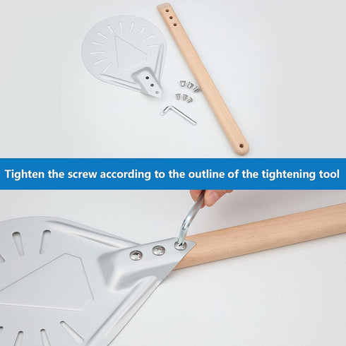 Pizza Turning Peel Perforated Pizza Turner Round Metal Aluminum Turning Peel Paddle with 16 Inch Anti-scalding Non-slip Durable Wooden Handle for ...