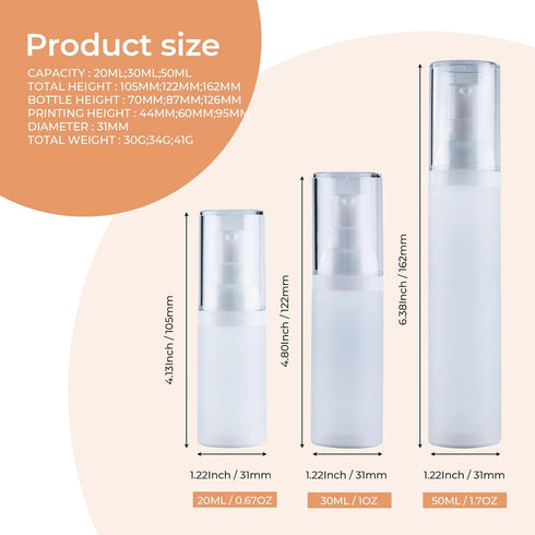 LONGWAY 1.7oz 50ml Airless Cosmetic Cream Pump Bottle Travel Size Dispenser Refillable Containers/Foundation Travel Pump Bottle for Shampoo?Pack o...