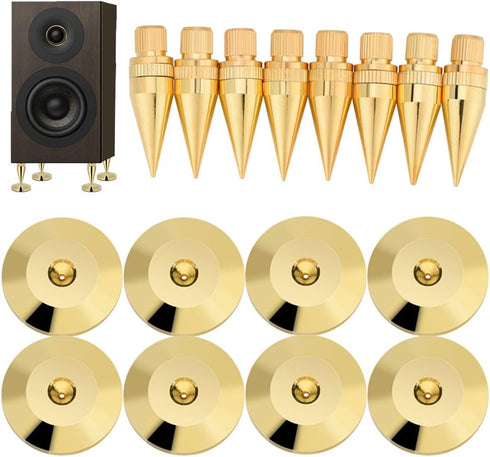 8 Pairs 6 x 36mm Copper Speaker Spike Pad Kit, Speaker Spike Isolation Stand with Base Pad Feet Mat for for Speaker, Amplifier, CD DVD Player, Tur...