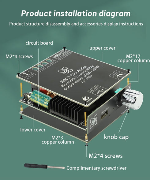 C160H TDA7498E Bluetooth 5.0 Digital Power Amplifier Board 12-36V AUX 2 x 160W Speaker Stereo Audio AMP Module Home Music Input DC12-36V...