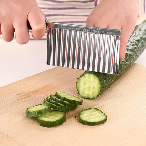 2 PACK French Fry Crinkle Cutter,Wavy Potato Slicer Cutter,Vegetable Veggie Chopper Cut Knife,Cucumber Carrot Garnishing Knife, Home Kitchen Wavy ...