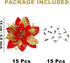 Sawowkuya 15 Pcs Red Gold Poinsettia Artificial Flowers Glitter Artificial Christmas Flowers Decorations with Clips for Xmas Tree Ornaments Weddin...