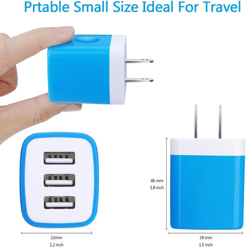 USB Charger Plug, HOOTEK 2Pack 3.1A 3-Multi Port USB Wall Charge Brick Adapter Charging Block Cube Box for iPhone 16e/16/15/14/13 Pro Max/12/XS/X ...