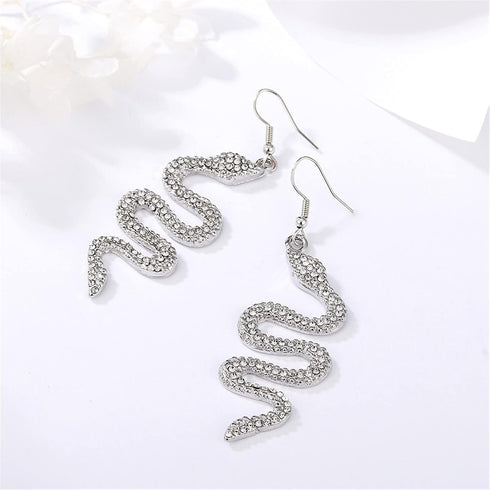 Punk Snake Serpent Long Drop Dangle Hoop Earrings for Women Girlfreind Vintage 14K Gold Silver Plated Rhinestone Beads Animal Earring Gothic Jewel...