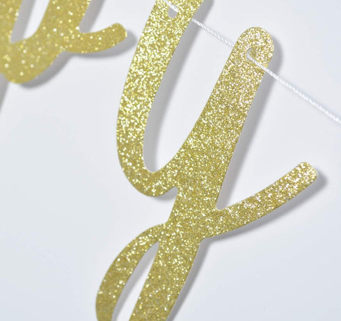 Happy 40th Birthday Banner for 40th Birthday Party Pre-Strung Decorations (Gold & Black Glitter)...