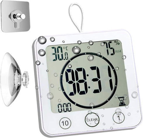 Waterproof Hanging Wall Clock Shower Timer, Large Digital Bathroom Alarm Clock for Kids, Big Visual Kitchen Cooking Countdown Timer, Bath Temperat...