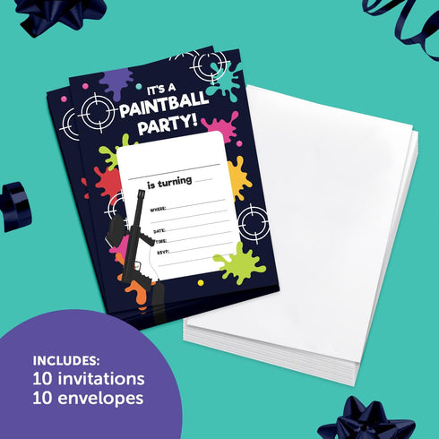 Desert Cactus Paintball Happy Birthday Invitations Style 2 Invite Cards (10 Count) With Envelopes Boys Girls Kids Party (10ct)...