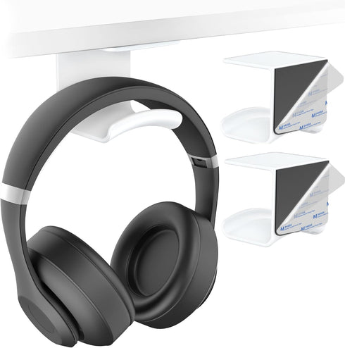 HomeMount Headphone Hook Under Desk - Headphone Holder Under Table, Adhesive Gaming Headphone Stand Hanger Desk Mount for Most Headphone(White-2P)...