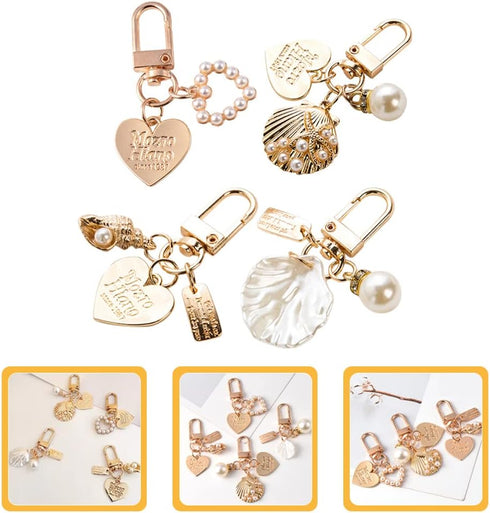 jojofuny Key Chain for Women Ladies 4 Pcs Pearl Shell Shape Key Ring Lovely Keychains for Girls Dree up Accessories...