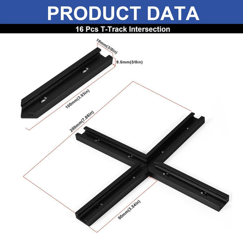 4Set T-Track Intersection kit Black for Woodworking, Universal Aluminum T Tracks Tool Accessories...