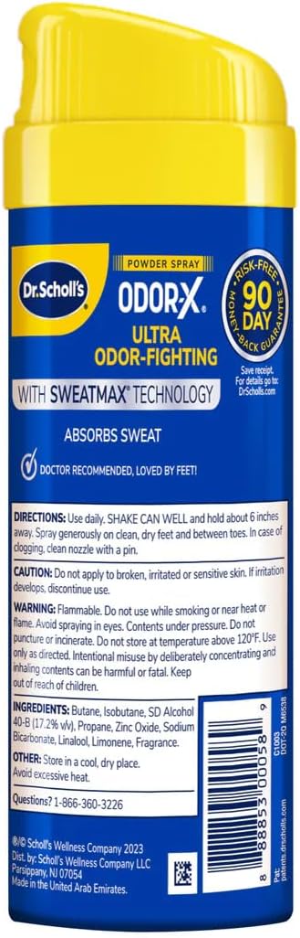 Dr. Scholl's ODOR-X ULTRA ODOR-FIGHTING POWDER SPRAY, 4.7 oz // Destroys Odors Instantly - All-Day Odor Protection - Freshens Feet & Shoes...