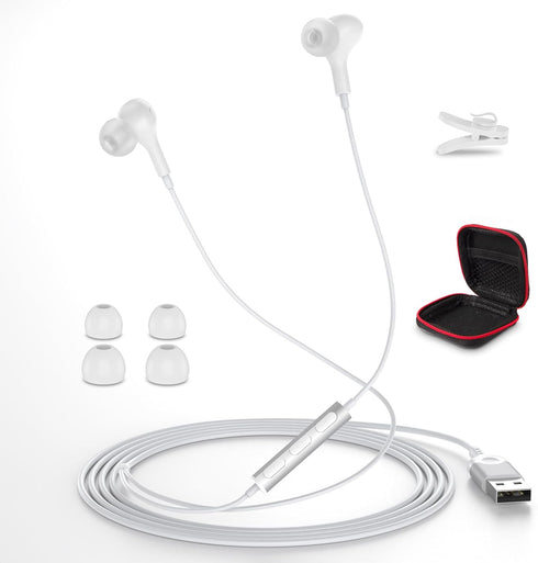 USB Headphone for PC Laptop Magnetic Wired Earbuds Computer Headset with Microphone Control Mute Mic Noise Canceling in-Ear Silicone Cap Corded Ea...