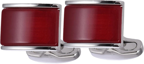 Rectangle Red Gemstone Cufflinks for Men Women In Gift Case Silver Elegent Men's Cufflinks Jewelry Set for Wedding Party Anniversary Business Even...