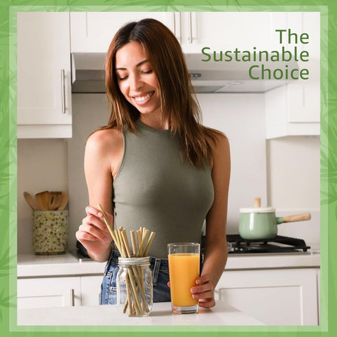 100% Bamboo Straws (10-Pack) - Biodegradable & Compostable 8 Inch Reusable Straws with Cleaner | FSC Certified, Eco Friendly | Hand Wash & Dishwas...