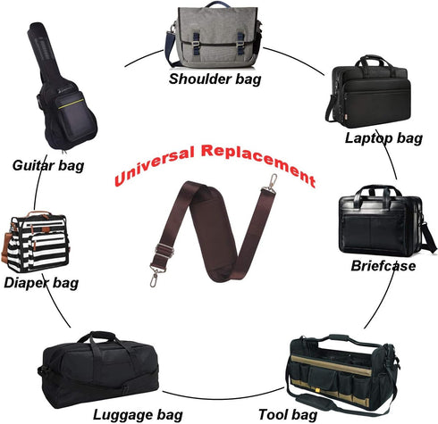 BOMKEE 59 Inch Universal Shoulder Strap Adjustable Bag Strap Replacement with Metal Swivel Hooks and Non-Slip Pad for Laptop Case Briefcase Messen...